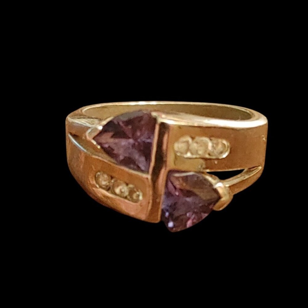 Unique Sterling Silver 925 Ring Dark Purple Clear Accent Stones Stamped Birthsto